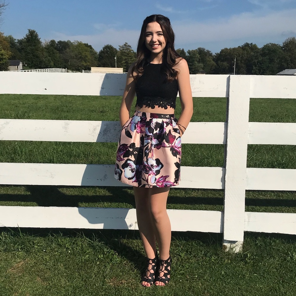 Two Piece Floral Homecoming Dress